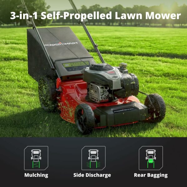 21" Self-Propelled Gas Lawn Mower by PowerSmart - 140cc B&S Engine, Steel Deck, 6 Height Adjustments, 3-in-1 Functionality - For Sale - Price - Image 2