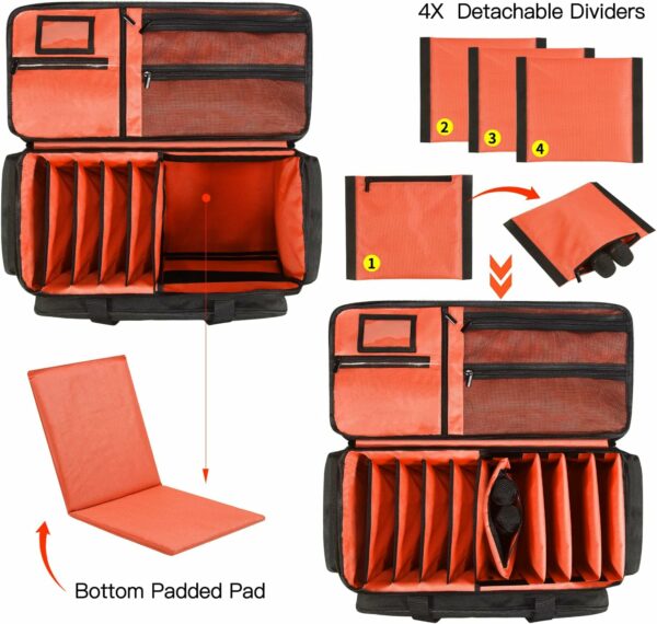 Orange Large DJ Cable File Bag - Gear Storage Organizer with Detachable Padded Bottom and Dividers, Travel Gig Bag for Cords, Sound Equipment, Musician Accessories - For Sale - Price - Image 2