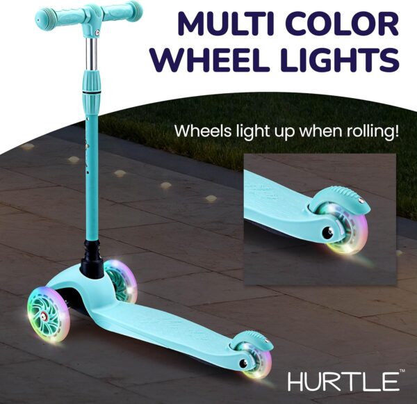 Hurtle Mini Kickboard Scooter for Kids - Height Adjustable 25''-28'', Lightweight 3-Wheel Toddler Scooter with LED Light-up Wheels, Anti-Slip,Indoor/Outdoor Fun, Micro Scooter for Ages 2-5 (Teal) - For Sale - Price - Image 5