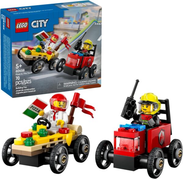 LEGO City Pizza vs. Fire Truck Race Car Pack Toy - Building Toy for Kids, Boys and Girls, Ages 5+ - Gift for Birthdays and Holidays - Includes Chef and Firefighter Minifigures - 60458 - For Sale - Price