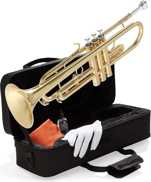 Mendini By Cecilio Bb Trumpet - Trumpets for Beginner or Advanced Student w/Case, Cloth, Oil, Gloves - Brass Musical Instruments For Kids & Adults - For Sale - Price