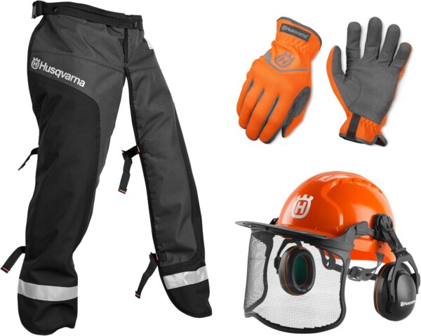 Husqvarna Classic Personal Protective Power Kit with Chainsaw Chaps, Forest Helmet and Safety Gloves, Chainsaw Safety Equipment for New Chainsaw Users - For Sale - Price