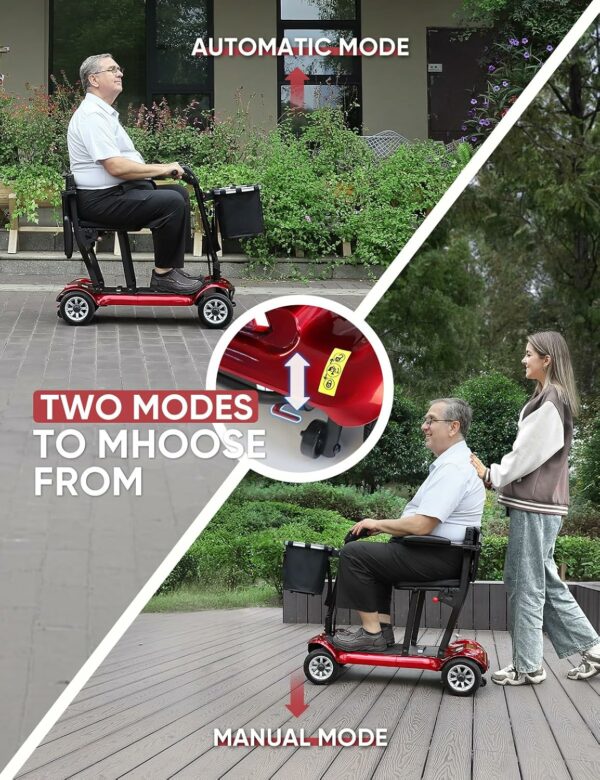 Powered Mobility Scooter for Adults, Seniors - 23MI Extra Long Range Foldable 4 Wheel Electric Motorized Scooter for Travels with Airport Approved Dual Batteries, All Terrain Motorized Scooter (Red) - For Sale - Price - Image 8