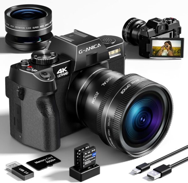 Digital Camera, 48MP Cameras for Photography with WiFi & App Control, 4K Vlogging Camera for YouTube,Compact Camera,Perfect for Entry-Level Users and Beginners with Macro&Wide Lens-32GB Card - For Sale - Price