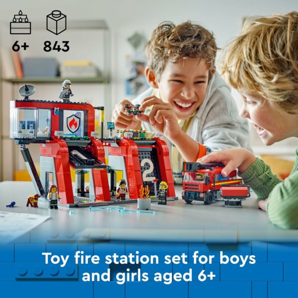 LEGO City Fire Station with Fire Truck Toy - Kids Toy Building Sets with 2 Fire Truck Attachments - Gifts for Boys & Girls Ages 6+ - Pretend Play Set with 5 Minifigures - 60414 - For Sale - Price - Image 2