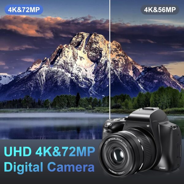 Cameras for Photography, 12X Optical Zoom 4K Digital Camera with WiFi & App Control, 72MP Vlogging Camera with 180° Flip Screen, Auto Focus, Dual Batteries, 59mm Wide Angle & Macro Lens, 32GB SD Card - For Sale - Price - Image 3