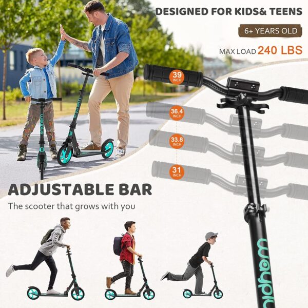 Kick Scooter for Ages 6+,Kid, Teens & Adults. Max Load 240 LBS. Foldable, Lightweight, 8IN Big Wheels for Kids, Teen and Adults, 4 Adjustable Levels. Bearing ABEC9 - For Sale - Price - Image 3