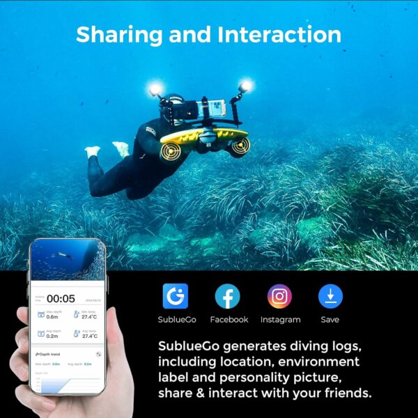 Navbow Navbow Plus Smart Professional Underwater Scooter Dual Motors with Action Camera Mount 3 Gear Speed 2m/s 60 Minutes 40M Swimming Pool Diving Snorkeling Water Scooter for Adults - For Sale - Price - Image 7