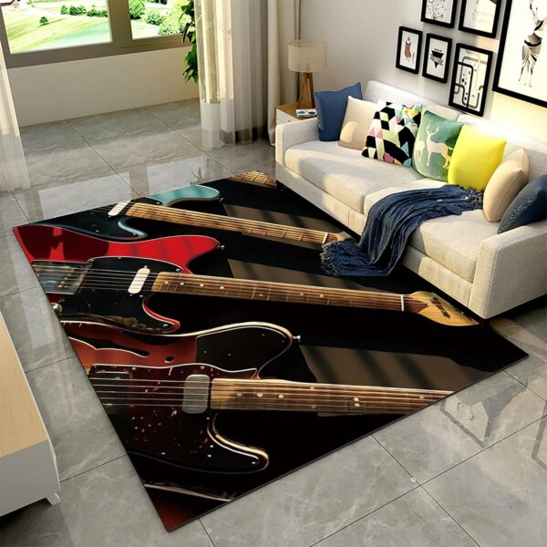 Musical Instrument Carpet for Bedroom, 6x8ft, Electric Guitar Bass Music Classroom Carpet, Durable Home Decorative Rugs, Low Pile No Crease Washable Area Rug for Living Room Runner - For Sale - Price - Image 2