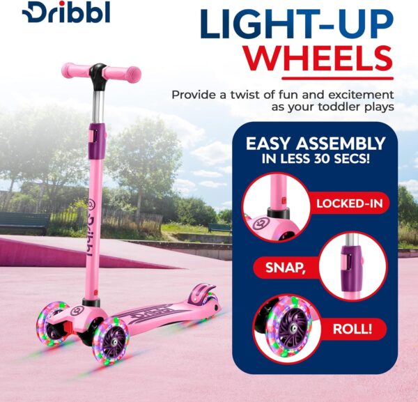 3-Wheel Kids Scooter - Lean-to-Steer Technology, Adjustable Height Handlebar, Wide Deck, Scooter for Boys & Girls Ages 2+, Child Safety Approved, Support Riders Up to 165 lbs, Purple and Pink - For Sale - Price - Image 5