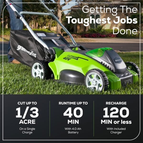 Greenworks 40V 16" Cordless (Push) Lawn Mower (75+ Compatible Tools), 4.0Ah Battery and Charger Included - For Sale - Price - Image 3