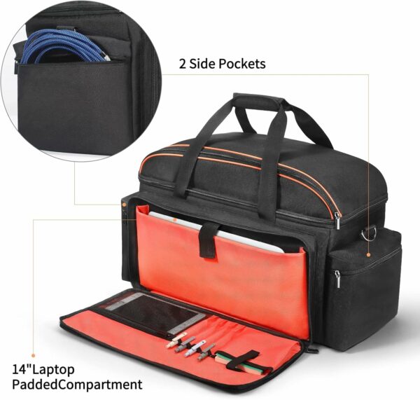 Orange Large DJ Cable File Bag - Gear Storage Organizer with Detachable Padded Bottom and Dividers, Travel Gig Bag for Cords, Sound Equipment, Musician Accessories - For Sale - Price - Image 6