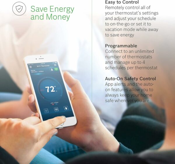 Bosch Large 5-Inch Full-Color Touch Screen Sleek Easy Setup Connected Control Smart Phone Wi-Fi Thermostat for 24V HVAC Systems with Bosch Connected Control App - For Sale - Price - Image 4