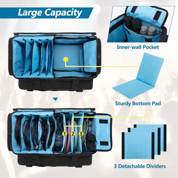 Large DJ Gig Bag, Travel DJ Cable File Case with Padded Bottom & Detachable Dividers, DJ Gear Storage Organizer for Microphones, 14" Laptop, Sound Equipment & Music Instrument, Black, Bag Only - For Sale - Price - Image 2