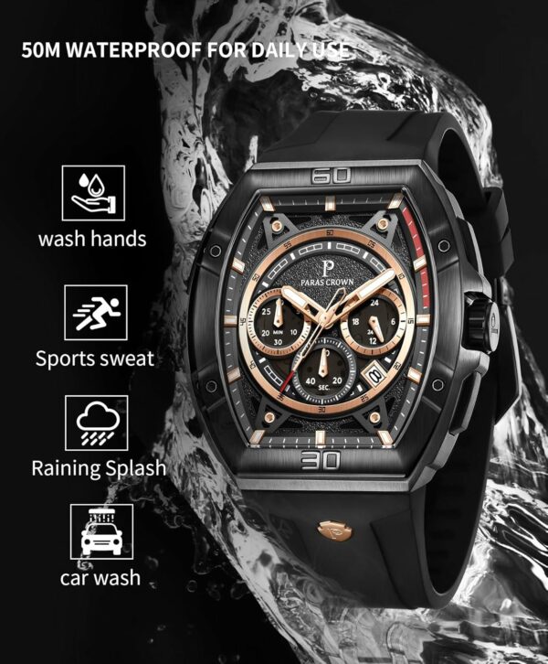 Mens Watches Luxury Tonneau Quartz Watch for Men Japanese Movement Waterproof Sport Watch, Gifts for Men - For Sale - Price - Image 4