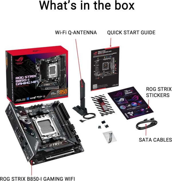 ASUS ROG Strix B850-I Gaming WiFi AMD AM5 B850 Mini-ITX mITX Motherboard 10+2+1 Stages, DDR5, 2.5G LAN, WiFi 7, 2X M.2, PCIe® 5.0 x16, USB 20Gbps Type-C®, AI Overclocking, AI Networking II, Aura Sync - For Sale - Price - Image 6