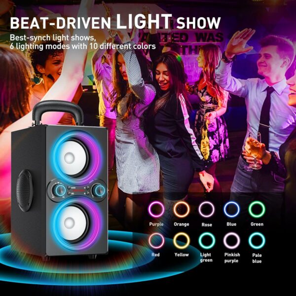 Bluetooth Speakers, 80W(Peak) Wireless TWS Portable Bluetooth Speaker, Beat-Driven Lights, 100dB Loud Stereo Speaker with BassUp, Speakers with Subwoofer for Outdoor, Party, Camping - For Sale - Price - Image 4