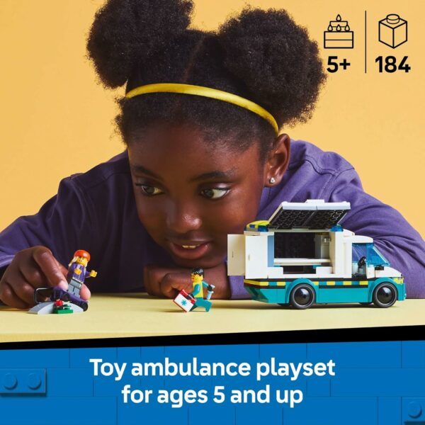 LEGO City Emergency Ambulance Toy - Building Sensory Toy for Kids, Boys and Girls, Ages 5+ - Educational, Learning Gift Idea for Birthdays and Holidays - Skateboarder and Driver Minifigures - 60451 - For Sale - Price - Image 2