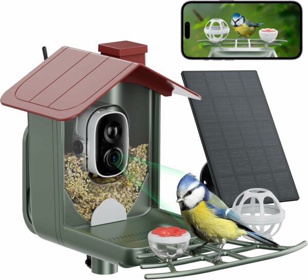 Bird Feeder with Camera Outdoor Solar: Smart Bird Feeder with Camera Wireless - Bird Houses for Outside Garden - 2K Video Bird Feeder Camera Wireless Live AI Recognition Visible Window Auto Capture - For Sale - Price