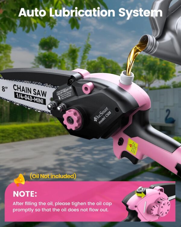 Mini Chainsaw Cordless, 8 inch & 6 inch Electric Chain Saw with 2 Pack Rechargeable Batteries, Battery Powered Handheld Saw Men Gifts for Trees Branches Trimming Wood Cutting, Pink - For Sale - Price - Image 6