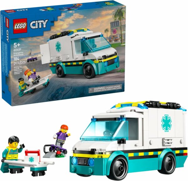 LEGO City Emergency Ambulance Toy - Building Sensory Toy for Kids, Boys and Girls, Ages 5+ - Educational, Learning Gift Idea for Birthdays and Holidays - Skateboarder and Driver Minifigures - 60451 - For Sale - Price