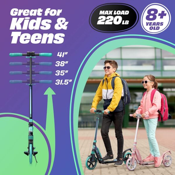 Skidee Scooter for Adults and Teens – Adjustable Height, Kids Scooter, Folding Scooter, Large Sturdy Wheels for Smooth Ride, Lightweight, Durable, Anti-Shock Suspension, Outdoor Toys, up to 220 lbs - For Sale - Price - Image 3