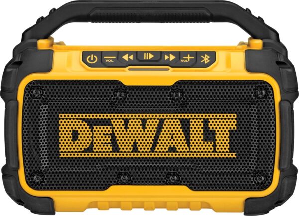 DEWALT 20V MAX Bluetooth Speaker, 100 ft Range, Durable for Jobsites, Phone Holder Included, Lasts 8-10 Hours with Single Charge (DCR010) - For Sale - Price