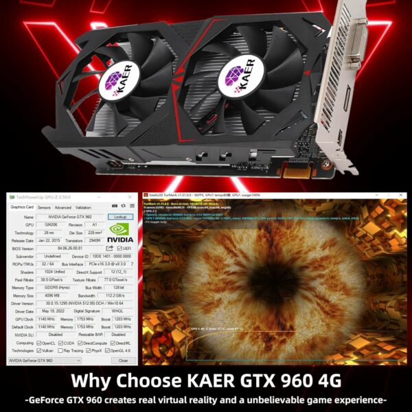 KAER GeForce GTX960 Graphics Card Features 4GB of GDDR5 Memory, 128-Bit Interface, Support for DirectX 12, PCI Express 3.0 Compatibility, DP/HDMI/DVI-D outputs. Desktop Gaming Video Card Computer GPU… - For Sale - Price - Image 8