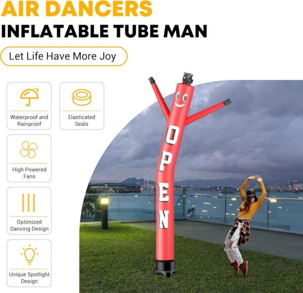 10FT Air Inflatable Waving Tube Man Set with Blower & Spotlight, Air Puppet Dancer for Mall Opening, Amusement Park, Outdoor Decoration，Open - Image 2