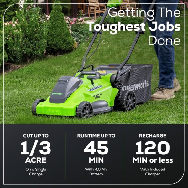 Greenworks 40V 16" Brushless Cordless (Push) Lawn Mower (75+ Compatible Tools), 4.0Ah Battery and Charger Included - For Sale - Price - Image 3