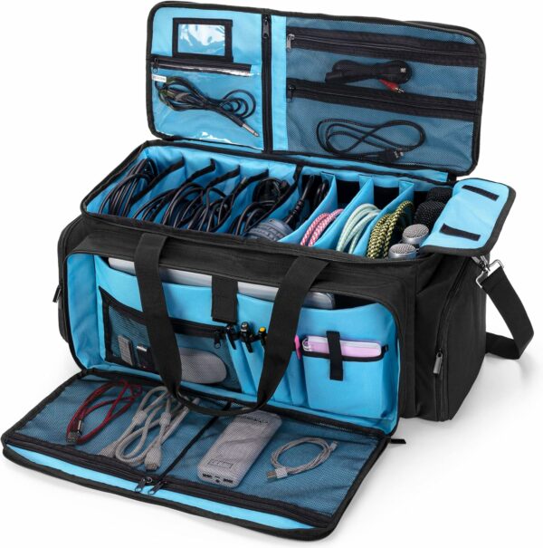 Large DJ Gig Bag, Travel DJ Cable File Case with Padded Bottom & Detachable Dividers, DJ Gear Storage Organizer for Microphones, 14" Laptop, Sound Equipment & Music Instrument, Black, Bag Only - For Sale - Price