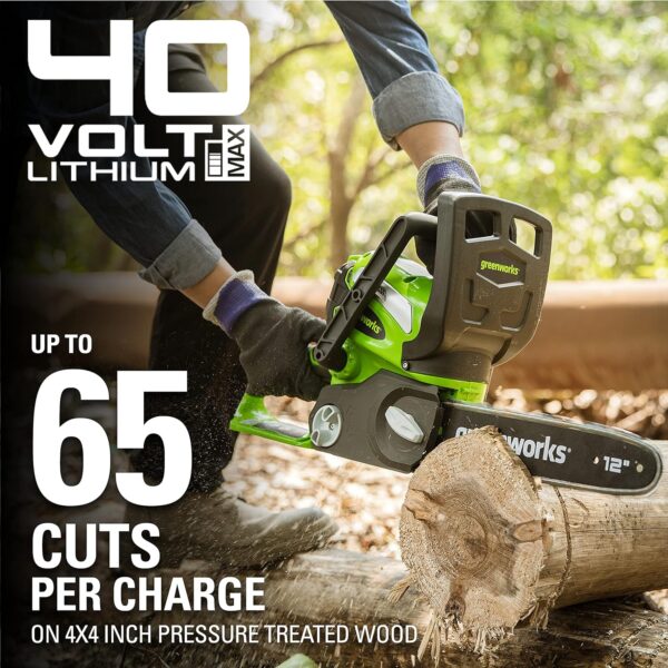 Greenworks 40V 12" Cordless Compact Chainsaw (Great For Storm Clean-Up, Pruning, and Camping), 2.0Ah Battery and Charger Included - For Sale - Price - Image 3