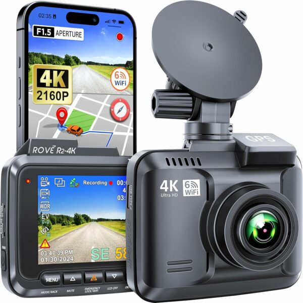 ROVE R2-4K Dash Cam Built-in WiFi 6 GPS Car Dashboard Camera Recorder with UHD 2160P, 2.4" IPS Screen, 150° Wide Angle, WDR, Night Vision - For Sale - Price