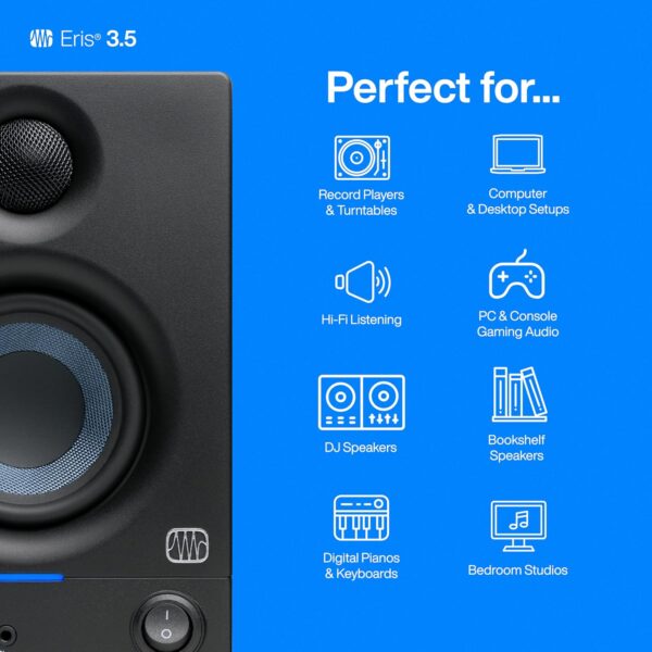 PreSonus Eris 3.5 Studio Monitors, Pair — Powered, Active Monitor Speakers for Near Field Music Production, Desktop Computer, Hi-Fi Audio - For Sale - Price - Image 3