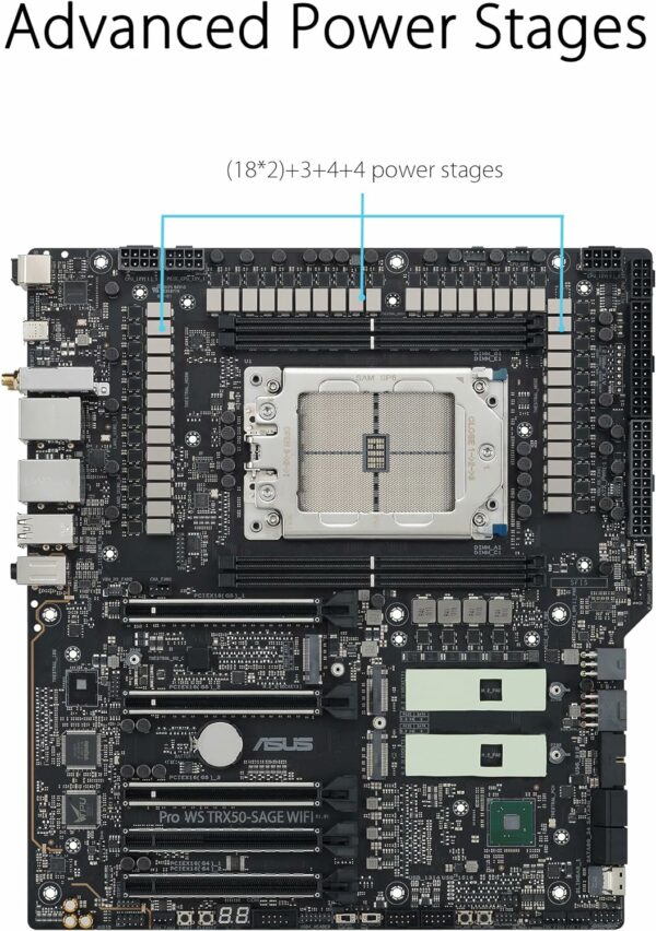 ASUS Pro WS TRX50-SAGE WIFI CEB Workstation motherboard, AMD Ryzen Threadripper PRO 7000 WX,ECC R-DIMM DDR5, 36 power-stage, WiFi 7,PCIe 5.0 x 16,PCIe 5.0 M.2, 10 Gb and 2.5 Gb LAN, multi-GPU support. - For Sale - Price - Image 3