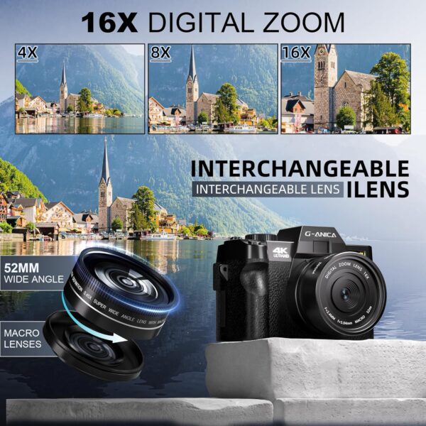 Digital Camera, 48MP Cameras for Photography with WiFi & App Control, 4K Vlogging Camera for YouTube,Compact Camera,Perfect for Entry-Level Users and Beginners with Macro&Wide Lens-32GB Card - For Sale - Price - Image 2