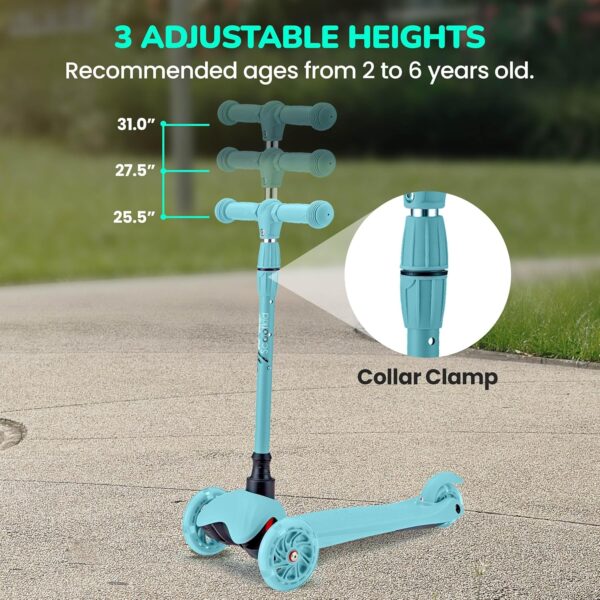 Hurtle Mini Kickboard Scooter for Kids - Height Adjustable 25''-28'', Lightweight 3-Wheel Toddler Scooter with LED Light-up Wheels, Anti-Slip,Indoor/Outdoor Fun, Micro Scooter for Ages 2-5 (Teal) - For Sale - Price - Image 3