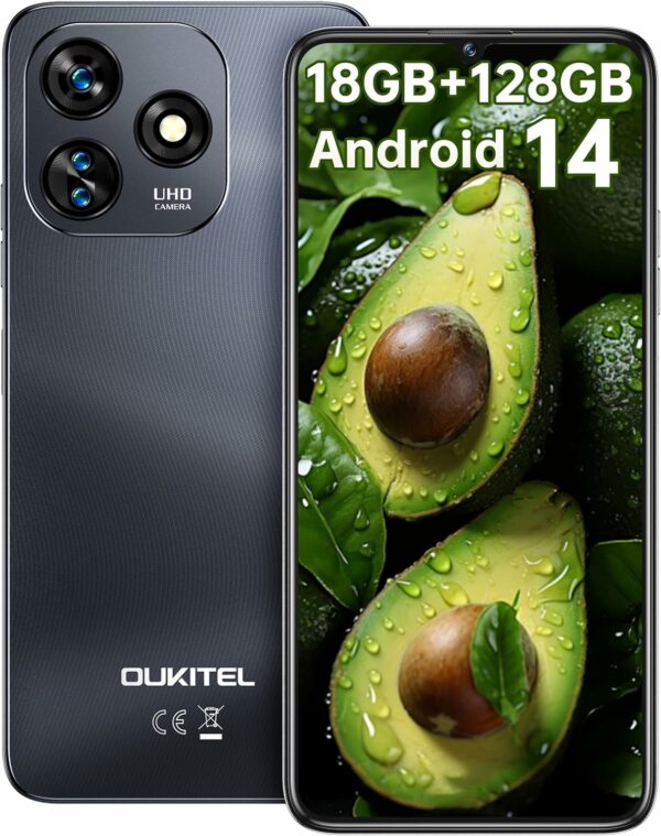 OUKITEL C51 Android 14 Smartphone - 6.8" HD+ Screen Unlocked Cell Phones, 18GB+128GB/SD 1TB, 5150mAh Battery Mobile Phones, 13MP Camera, Three Slots, Face ID/Fingerprint, GPS, BT5.0,T-Mobile, Black - For Sale - Price