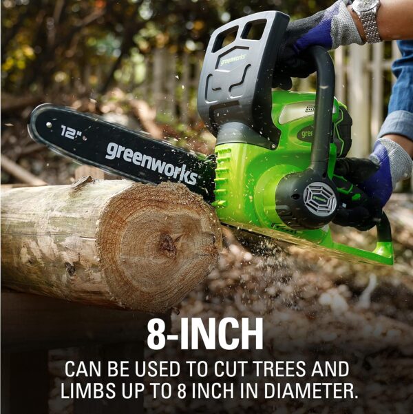 Greenworks 40V 12" Cordless Compact Chainsaw (Great For Storm Clean-Up, Pruning, and Camping), 2.0Ah Battery and Charger Included - For Sale - Price - Image 4