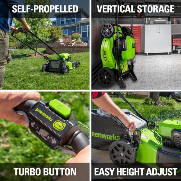 Greenworks 48V (2 x 24V) 21" Brushless Cordless (Self-Propelled) Lawn Mower (LED Headlight), (2) 5.0Ah Batteries and Dual Port Rapid Charger Included (125+ Compatible Tools) - For Sale - Price - Image 4