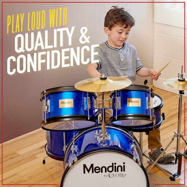 Mendini by Cecilio Kids Drum Set 5 Piece - Full 16in Youth Drumset with Bass, Toms, Snare Drum, Cymbal, Hi-Hat, Drumsticks & Seat for 5 to 12 Year Old and Beginner Adult Set - Blue - For Sale - Price - Image 5