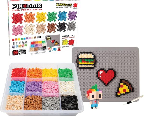 Pix Brix Pixel Art Puzzle Bricks – 3,000 Piece Pixel Art Container, 12 Color Medium Palette – Interlocking Building Bricks, Create 2D and 3D Builds Without Water or Glue – Stem Toys, Ages 6 Plus - For Sale - Price