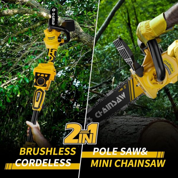 2-in-1 Cordless Pole Saw, 8 Inch Brushless Pole Chainsaws Compatibility with DEWALT 20V MAX Battery, 8 lb Lightweight, Auto Oiling, 14.8 FT MAX Extension Pole Saws for Tree Trimming - For Sale - Price - Image 2