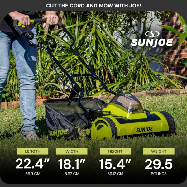 Sun Joe 24V-CRLM15 15-Inch 24-Volt iON+ Cordless Push Reel Mower w/11.9-Gallon Collection Bag, Kit (w/ 4.0-Ah Battery + Charger) - For Sale - Price - Image 2