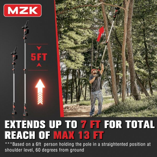 MZK 2-in-1 Cordless Pole Saw & Mini Chainsaw with 3 Replacement Chain, 20V Battery Pole Chainsaw, 4.5" Cutting Capacity, 13ft Reach Pole Saw for Tree Trimming(Battery and Fast Charger Included) - For Sale - Price - Image 4