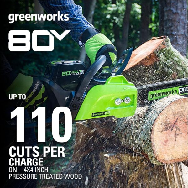 Greenworks 80V 18" Brushless Cordless Chainsaw (Great For Tree Felling, Limbing, Pruning, and Firewood) / 75+ Compatible Tools), 2.0Ah Battery and Rapid Charger Included - For Sale - Price - Image 3