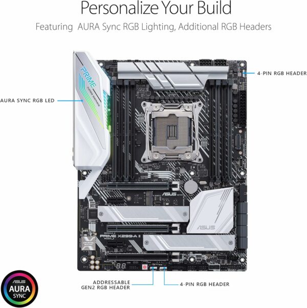 Asus Prime X299- A II ATX Motherboard (Intel X299) LGA 2066, 12 IR3555 Power Stages, DDR4 4266 MHz, Triple M.2, USB 3.2 Gen 2 Type-C, Intel LAN and Aura Sync RGB Lighting - For Sale - Price - Image 4