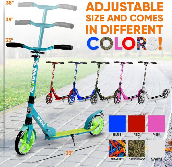 Hurtle Renegade Kick Scooters for Kids Teenagers Adults- 2 Wheel Kids Scooter with Adjustable T-Bar Handlebar - Alloy Anti-Slip Deck - Portable Folding Scooters for Kids with Carrying Strap - For Sale - Price - Image 6