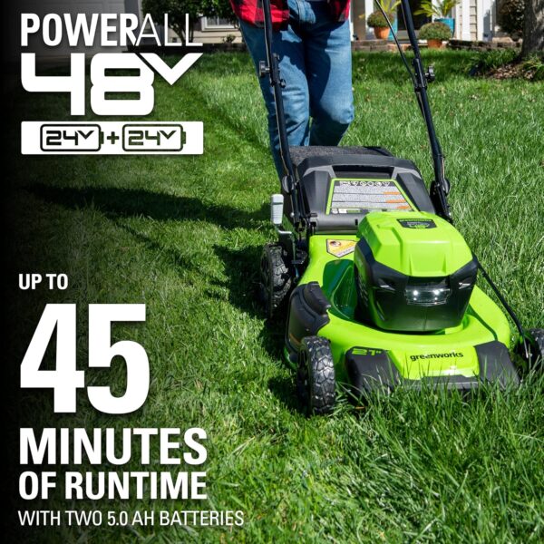 Greenworks 48V (2 x 24V) 21" Brushless Cordless (Self-Propelled) Lawn Mower (LED Headlight), (2) 5.0Ah Batteries and Dual Port Rapid Charger Included (125+ Compatible Tools) - For Sale - Price - Image 3