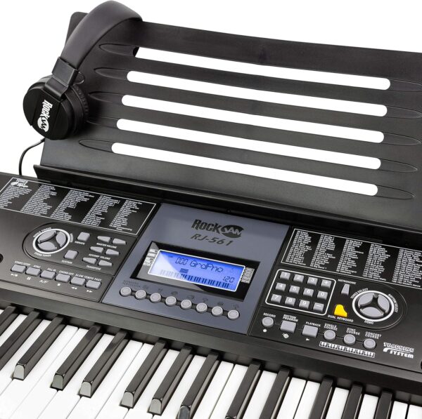 RockJam 61 Key Keyboard Piano With LCD Display Kit, Stand, Bench, Headphones, Simply App & Keynote Stickers - For Sale - Price - Image 6